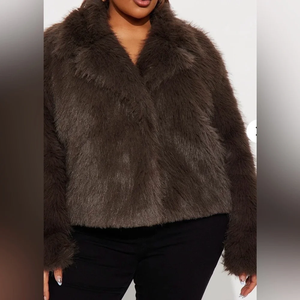 Women's Faux Fur Jacket - Dark Brown